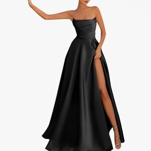 Satin Corset A-Line Prom Dress with Slit